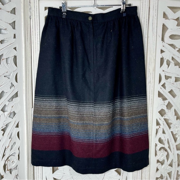 Vintage Black Striped Wool Blend Skirt - Picture 3 of 4